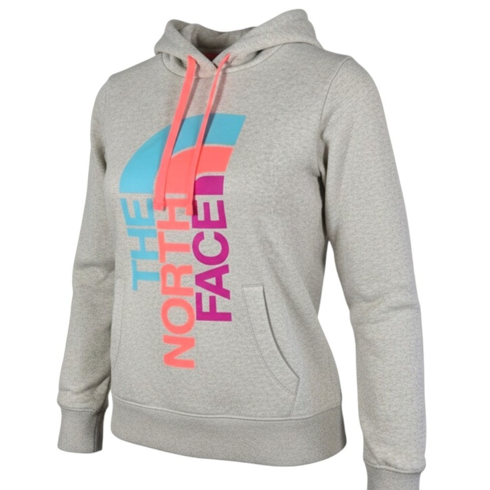 The North Face Hoodie Gray Multi Color Logo Graphic Pullover WMS Small